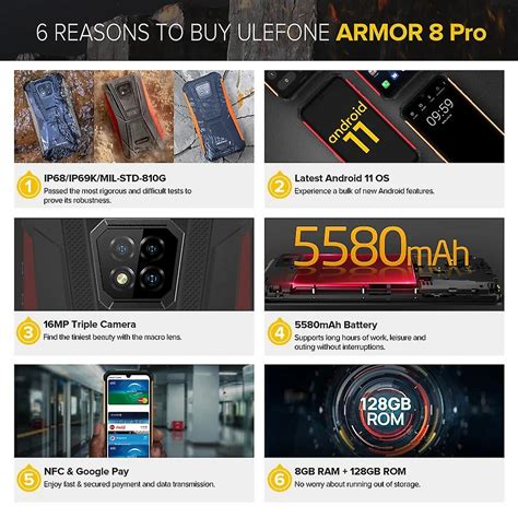 Armor 8 Pro 8gb+128gb Rugged Smartphone Android 11 Nfc/ip68/ Smartphone ...
