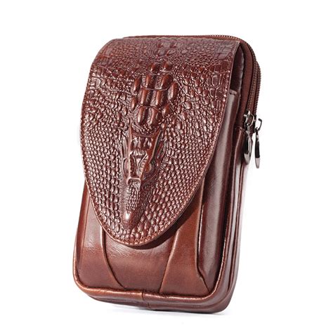 Bolsa de cintura masculina de couro genuíno bolsa vertical de 6