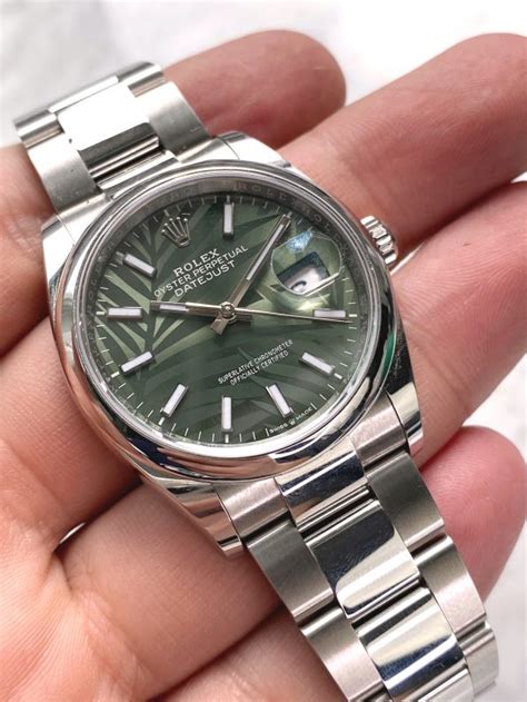 Rolex Datejust Mm Steel Palm Leaf Dial Green Gr N Automatic Automatik