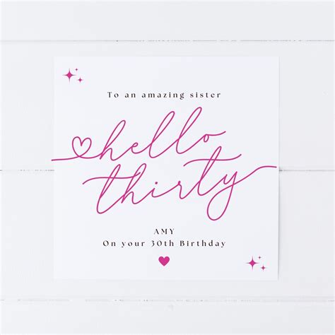 Personalised 30th Birthday Card For Her Hello Thirty Birthday Card 30th Birthday Card For