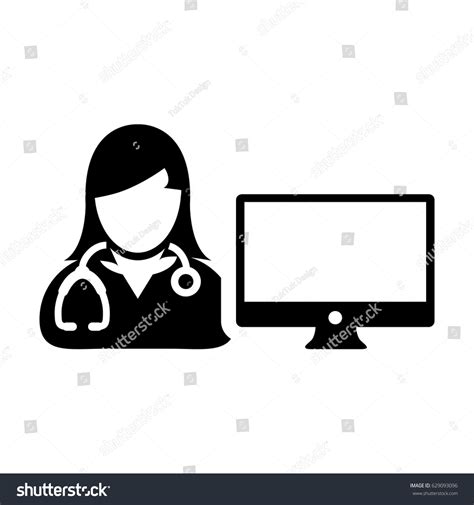 Woman Doctor Icon Vector Computer Monitor Stock Vector Royalty Free