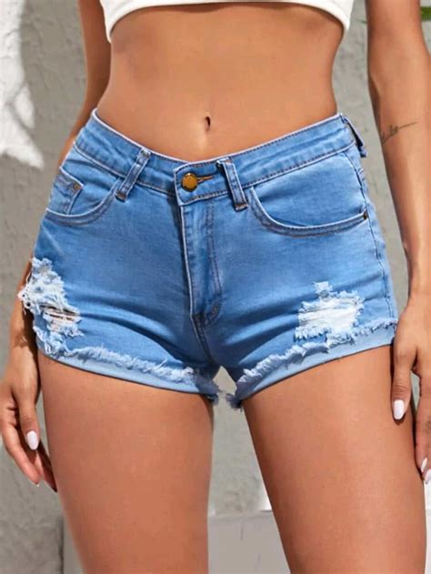 Raw Hem Ripped Denim Shorts Her Shop Eg