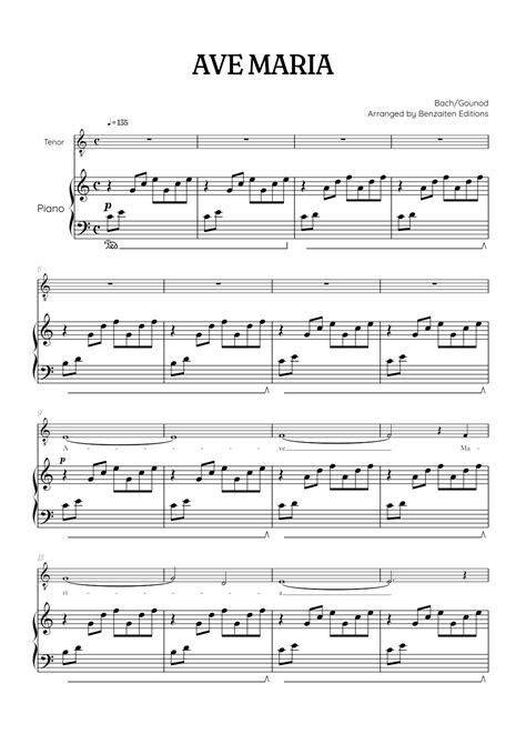 Bach Gounod Ave Maria In C Major • Tenor Sheet Music With Piano Accompaniment Arr Benzaiten