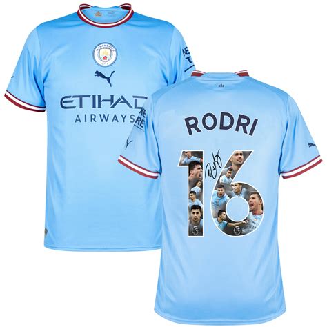 Rodri 16 Manchester City Photos And Sign 2022-23 Home Jersey- Blue - Ou ...