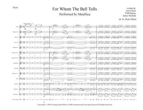 For Whom The Bell Tolls Arr Dean Gilbert By Metallica Sheet Music