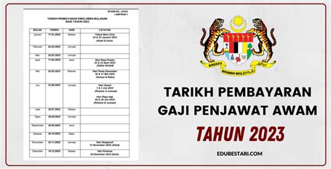 Jadual Tarikh Pembayaran Gaji Penjawat Awam Tahun Edu Bestari