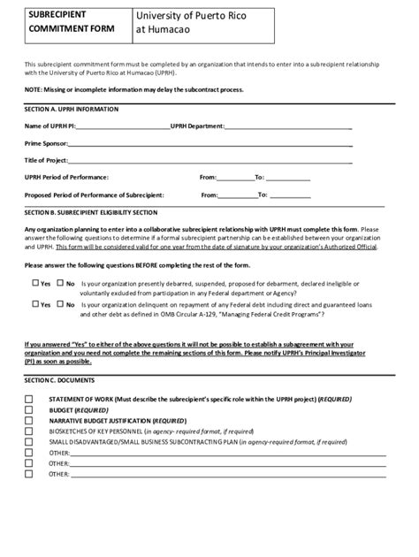 Fillable Online Subrecipient Commitment Form Studylib Fax Email Print