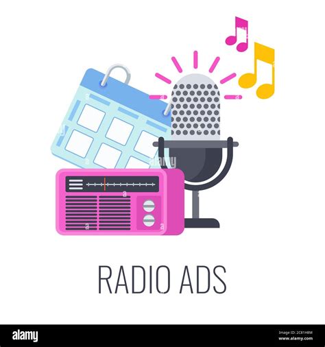 Radio Ads Icon Radio Microphone Calendar And Radio Receiver Stock