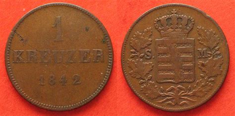 Sachsen Meiningen SAXE MEININGEN 1 Kreuzer 1842 BERNHARD II Copper VF