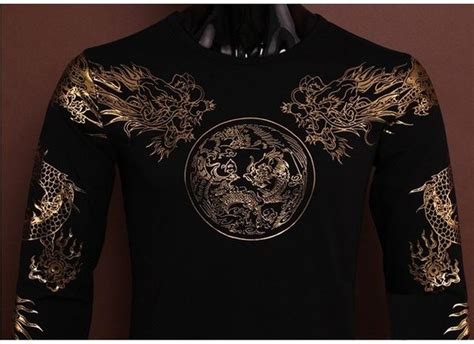 Fashion Dragon Shirt Breathable Long Sleeve Dragon Clothes Shirt Black