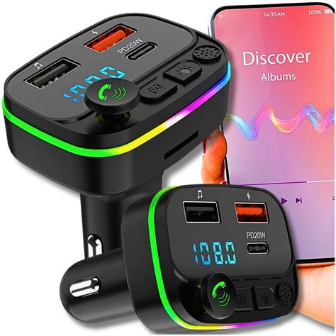 TRANSMITER FM BLUETOOTH SZYBKA ŁADOWARKA MP3 2XUSB TYP C PD 20W KARTA