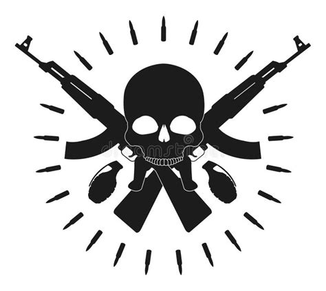 Skull With Grenades And Crossed Assault Rifles Stock Vector Image