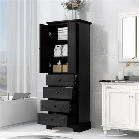 Tcbosik Bathroom Storage Cabinet With 2 Doors And 4 Drawerstall Bathroom Cabinet Standingwood