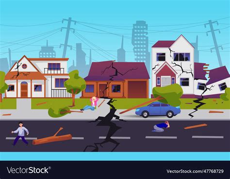 Scene with city after earthquake flat style Vector Image