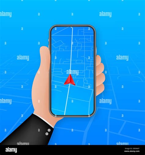 Smartphone With Mobile Navigation App On Screen Route Map With Symbols