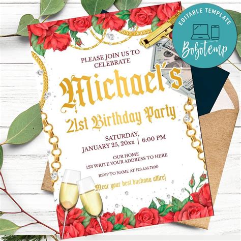 Buchona Birthday Party Invitation Customizable Template Diy