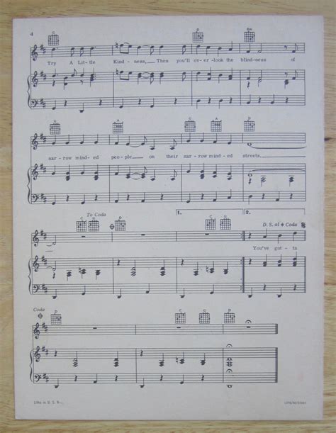 1969 Try A Little Kindness Sheet Music