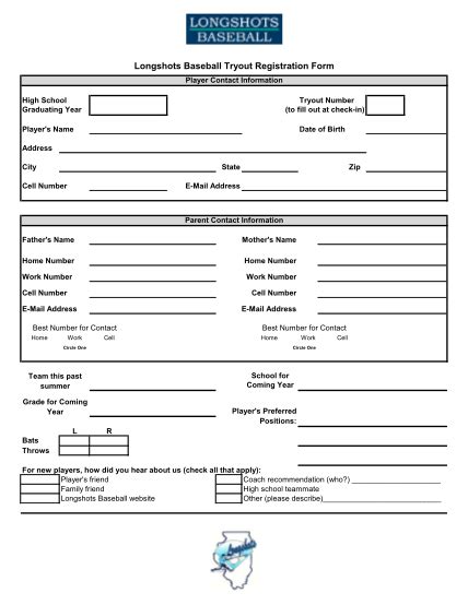 Printable Baseball Registration Forms Printable Forms Free Online