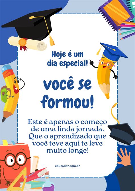 Mensagem De Formatura Infantil Agradecimento - Cartões de formatura infantil para imprimir - Educador