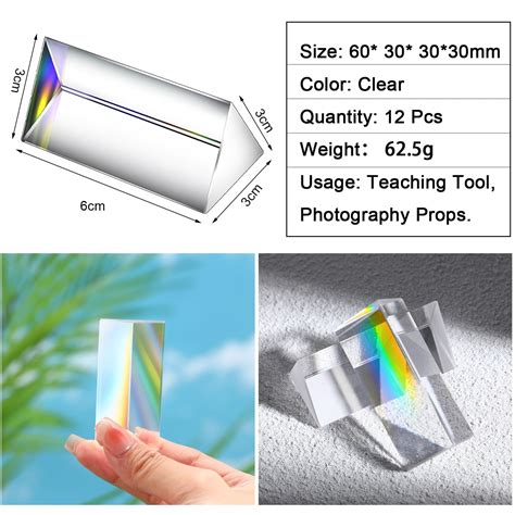 Kanayu 12 Pack Clear Triangular Prism Optical Glass Triangular Prism Triple Prism