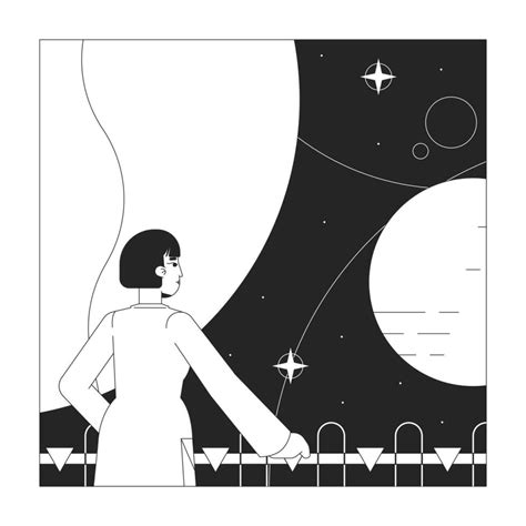 Scientist explore outer space bw concept vector spot illustration ...