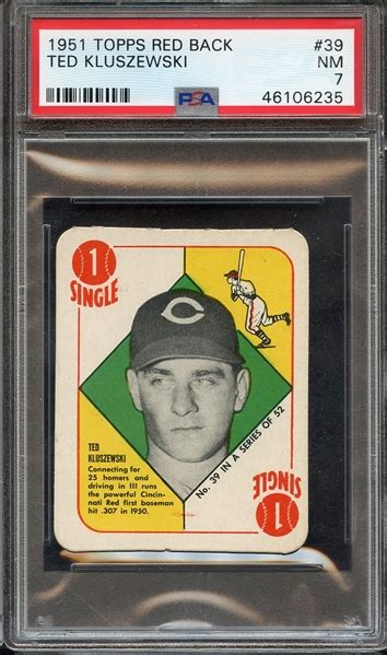 Lot Detail 1951 TOPPS RED BACK 39 TED KLUSZEWSKI PSA NM 7