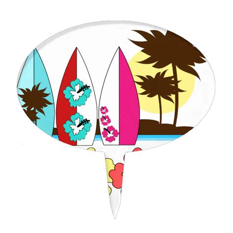 Surf Shop Surfing Ocean Beach Surfboards Palm Tree Cake Topper Zazzle