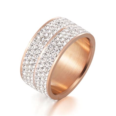 Bague En Plaqu Or Rose Carats Et Acier Inoxydable Avec Cristal De