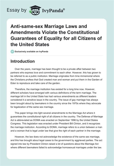 Anti Same Sex Marriage Laws And Amendments Violate The Constitutional