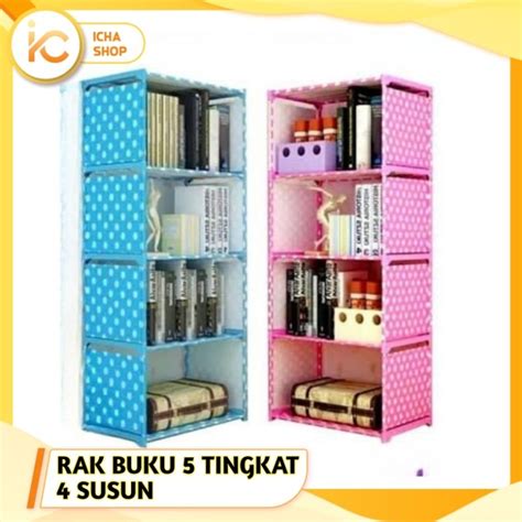 Jual COD RAK BUKU 5 Tingkat 4 Susun Kain Portable Lemari Tempat