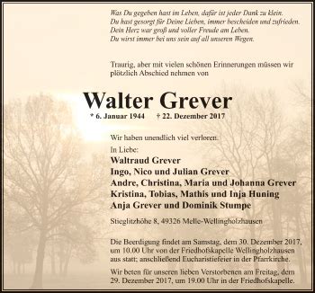 Traueranzeigen Von Walter Grever Noz Trauerportal