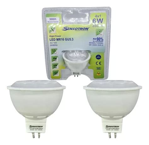 Kit 2 Lâmpadas Led Dicroica Mr16 6w 12v Gu5 3 Branco Quente Cor Da Luz