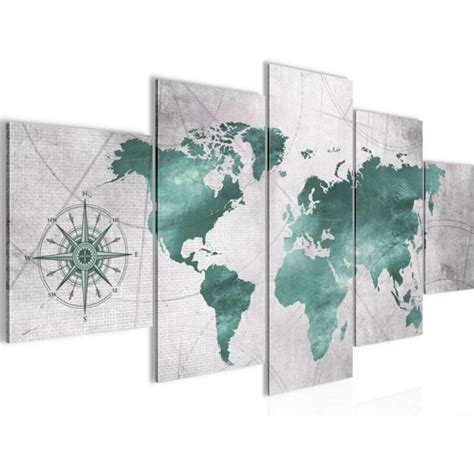 Carte Du Monde Tableau Murale Impression Sur Toile Intissee 5 Parties