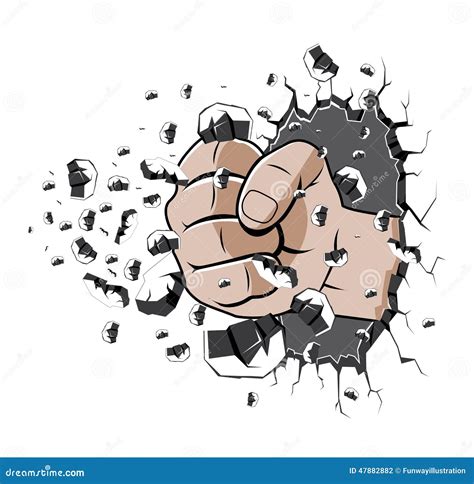 Hand Punch Or Hitting Line Chalk Illustration On Black Board Cartoon