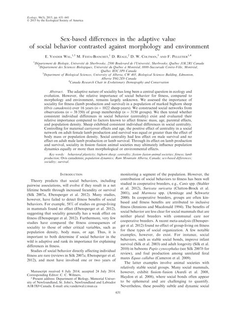 Pdf Sex Based Differences In The Adaptive Value Of Social Behavior