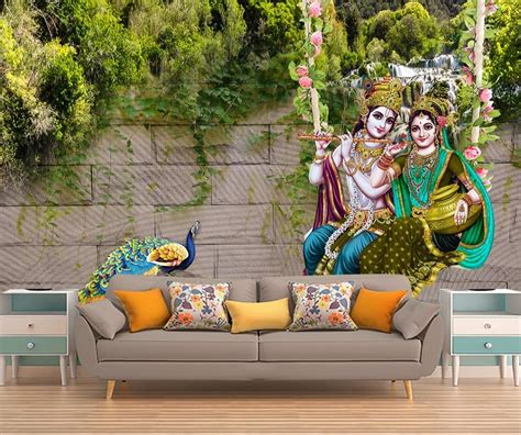 Royal Pattern Multicolor Non Woven Radha Krishna Wallpaper For Home