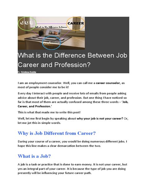 What Is The Difference Between Job Career And Profession Pdf