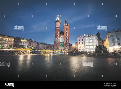 St Mary S Basilica And Main Market Square At Night Krakow Poland