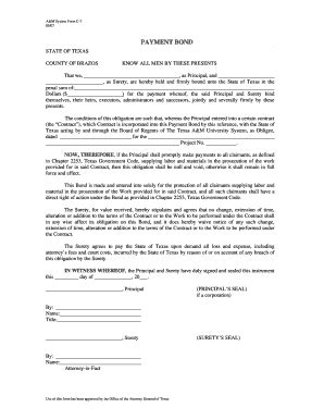 Fillable Online Tamus Payment Bond Form 0507 Tamus Fax Email Print