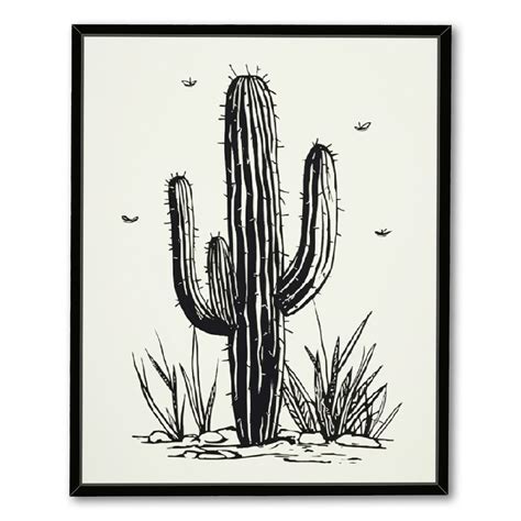 JEUXUS Cactus Wall Art Wood Western Decor Framed Black White Boho