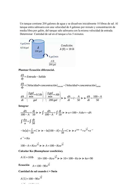 Ejercicios De Mezclas Un Tanque Contiene 200 Galones De Agua Y Se