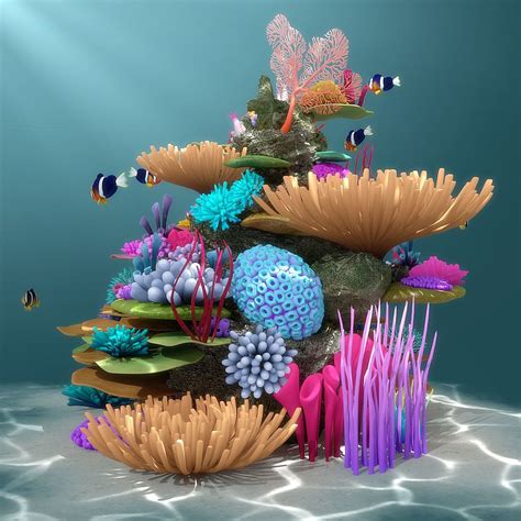 Coral Reef 3D Model CGTrader Diorama Underwater Painting Coral Art