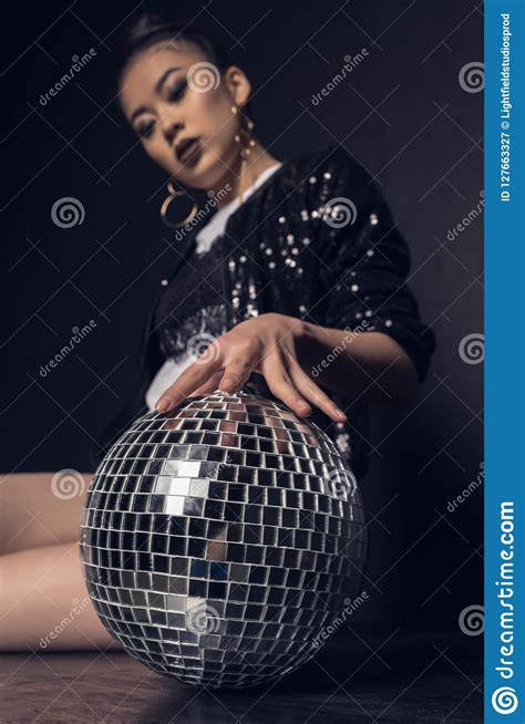 Glamour Asian Girl Posing With Disco Ball Stock Image Image Of Disco