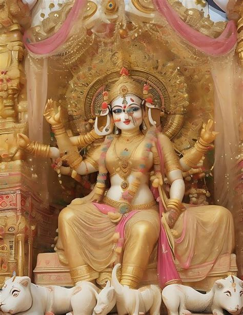 Premium Ai Image Goddess Durga Idol At Decorated Durga Puja Pandal