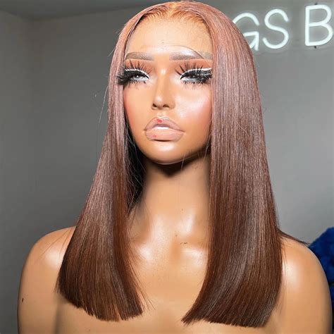 X Brown Bob Wig Lace Front Human Hair Wigs Brazillian Straight Lace