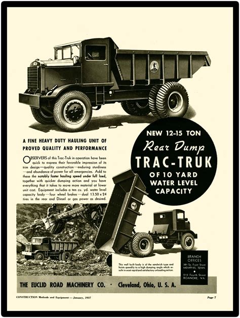 Collectible 1937 Euclid Trac-Truk Heavy Dump Truck Vintage Look New Metal Sign. Cleveland, OH ...