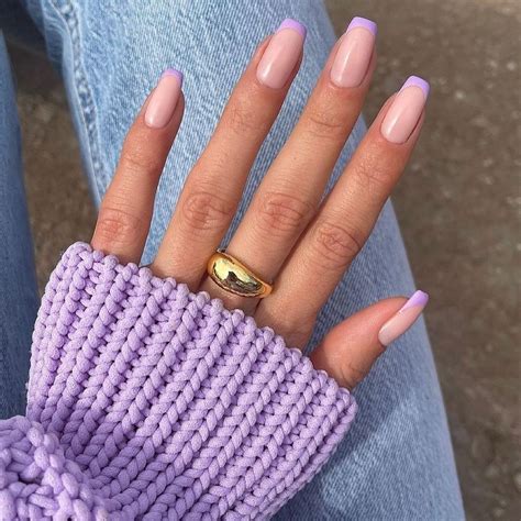 Purple French Manicure White Tip Nails Simple Gel Nails Cute Simple