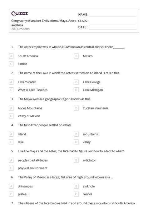 Printable Maya Civilization Worksheets Quizizz