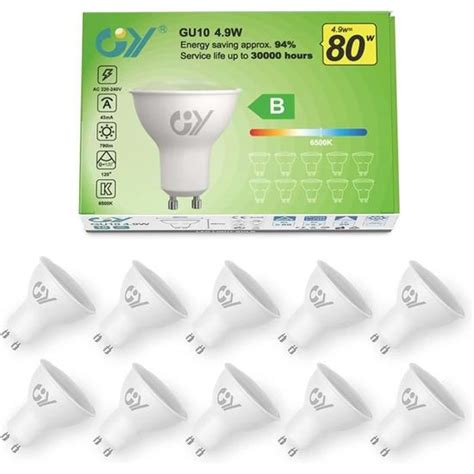 Gu10 Classe énergétique B Ampoule Led Blanc Froid 4 9w 790lm 6500k