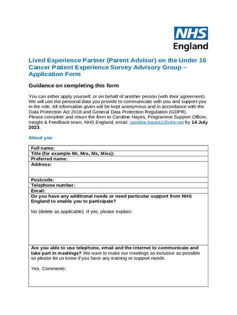 Application Ination Pack For Lived Experience Partners Doc Template